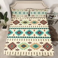 thumbnail image 2 of Homewish Rustic Western Aztec Queen Sheet Sets,Bohemian Style Flat Sheet,Beige Cyan Brown Queen Fitted Sheet For Men Women,Breathable Home Decor,4-Piece, 2 of 7