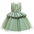 thumbnail image 2 of Lindreshi Toddler Girl Clothes Clearance Toddler Girls Solid Color Leaf Embroidery Net Yarn Bowknot Birthday Party Flowers Gown Kids Dresses, 2 of 9