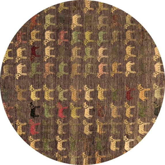 Ahgly Company Indoor Round Abstract Brown Modern Area Rugs, 8' Round