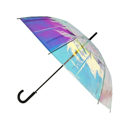 Size one size Women's Iridescent Stick Umbrella with Hook Handle, Iridescent