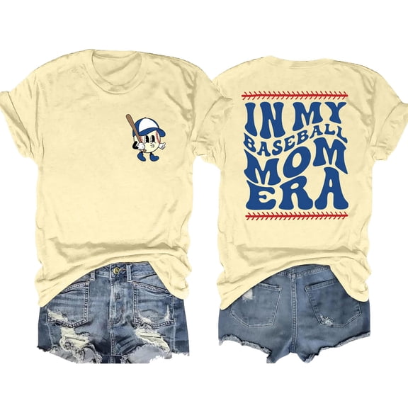 Trendfront Womens Baseball Mom Era Graphic T Shirt Crewneck Short Sleeve Baseball Character Letter Print Sports Fan Casual Pullover Tops