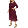 thumbnail image 2 of Eternatastic Womens Scooped Neckline Floral lace Top Plus Size Cocktail Party Midi Dress 3XL Deep Red, 2 of 5
