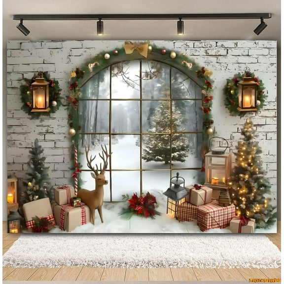 Merry Christmas Photography Backdrops Xmas Tree Fireplace Santa Red Curtain Winter Festival r Background Photo Studio Props