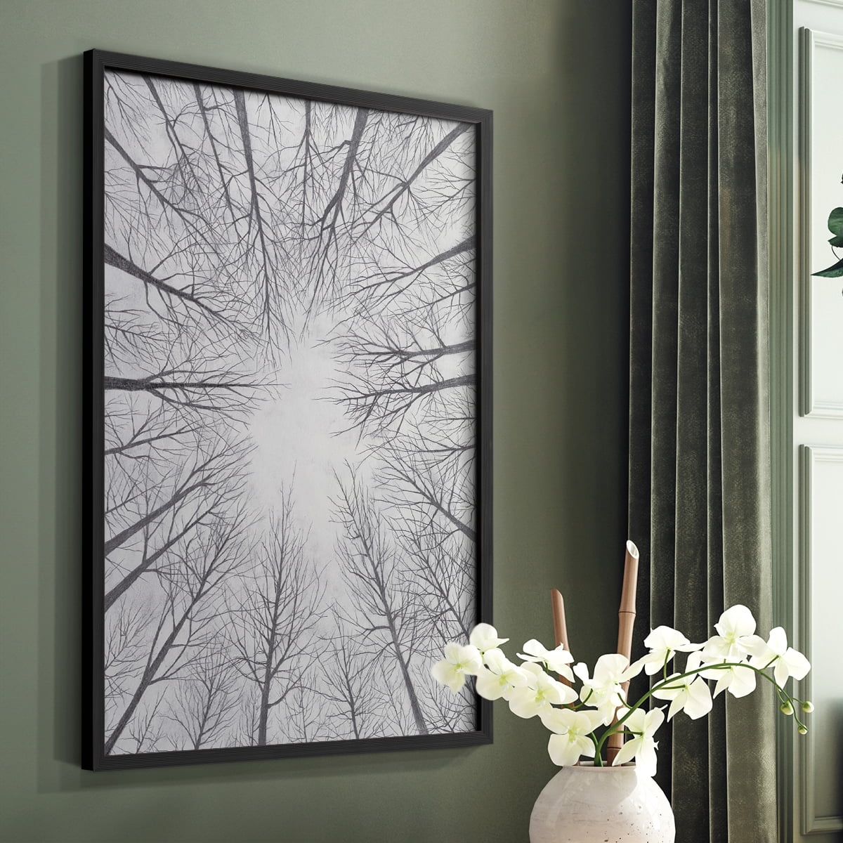 Deciduous Canopy II Framed Print in Black Solid Wood Framed Print No Nail Hanging