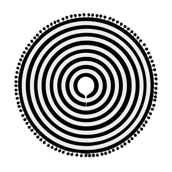 Christmas Black and White Tree Skirt, 240 Inch Annual Rings Tree Mat with Pom Poms for Xmas Tree Halloween Indoor Home Holiday Party Christmas Decorations