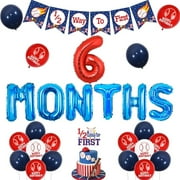Baseball Half Birthday Decorations, 1/2 Way to First Baseball Banner Cake Topper Red White Blue 6 Months Foil Balloons for Baby Boy Sports 1/2 Half Way to One Birthday Party Decorations