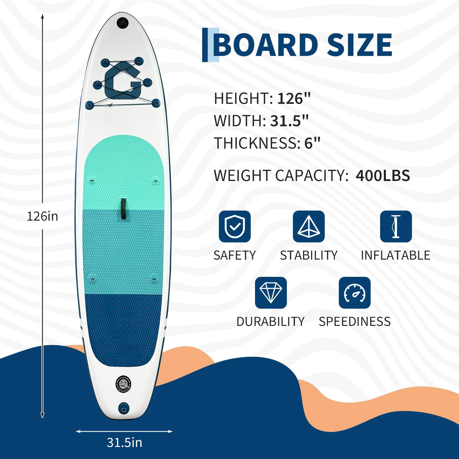 Garvee 12ft Inflatable Stand Up Paddle Board with Premium SUP Accessories,400 lb Capacity,Blue