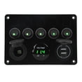 thumbnail image 2 of 5 Gang Switch Panel, Pre Wired Design Backlit Dual USB Ports On Off Switch Panel With Digital Voltmeter For Fog Lamp Headlight Taillight Red,Blue,Green, 2 of 8