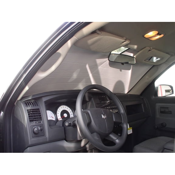 HeatShield, The Original Windshield Sun Shade, Custom-Fit for Dodge Dakota Truck (Crew Cab) 2005, 2006, 2007, 2008, 2009, 2010, 2011, Silver Series