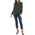 thumbnail image 2 of INSPIRE CHIC Women's Floral Puff Long Sleeve Ruffle Tie Neck Chiffon Blouse, 2 of 5