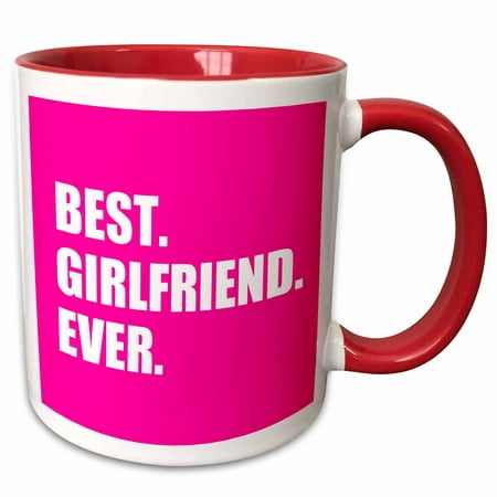 3dRose Best Girlfriend Ever text on hot pink anniversary valentines day gift - Two Tone Red Mug,