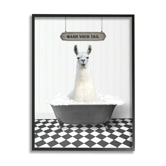 Stupell Industries Wash Your Tail Phrase Animals & Insects Painting Black Framed Art Print Wall Art, 11 x 14