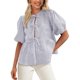 thumbnail image 1 of Blusa PRETTYGARDEN para mujer con lazo en la parte delantera a rayas 2025, gris y azul, 1 of 9