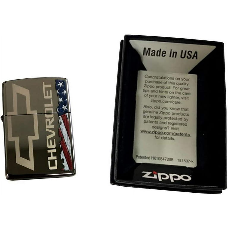 Zippo Custom Lighter - Black Ice Chevrolet Logo American Flag Car Truck 