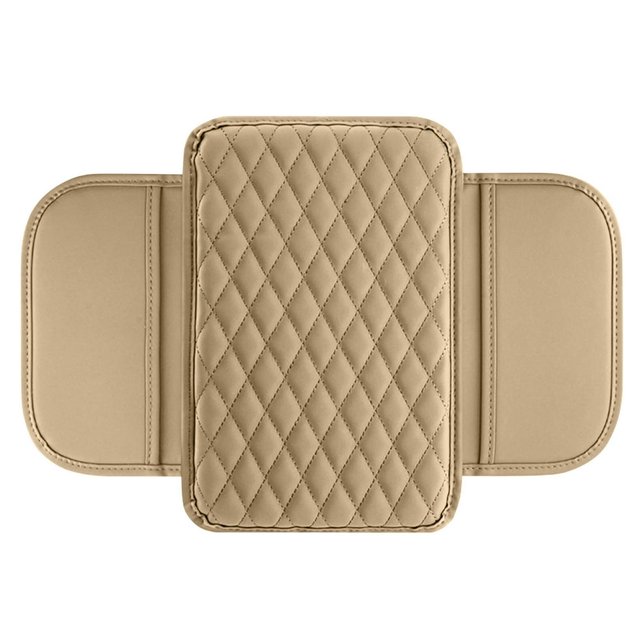 SUTENGDA Car Accessories Upgraded Car Center Console Cover Microfiber Leather Car Armrest Cover Cushion With 2 Storage Bags Universal Car Armrest Storage Box Car Interior Accessories Beig
