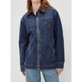 thumbnail image 4 of EMMIOL Women's Vintage Washed Denim Jacket Oversized Zipper Front Contrast Collar Jean Jacket with Pockets Casual Y2K Streetwear, 4 of 8