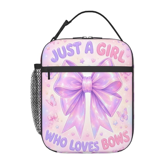 Pastel Bow Lunch Bag Reusable Thermal Lunch Box with Handle for Women and Men