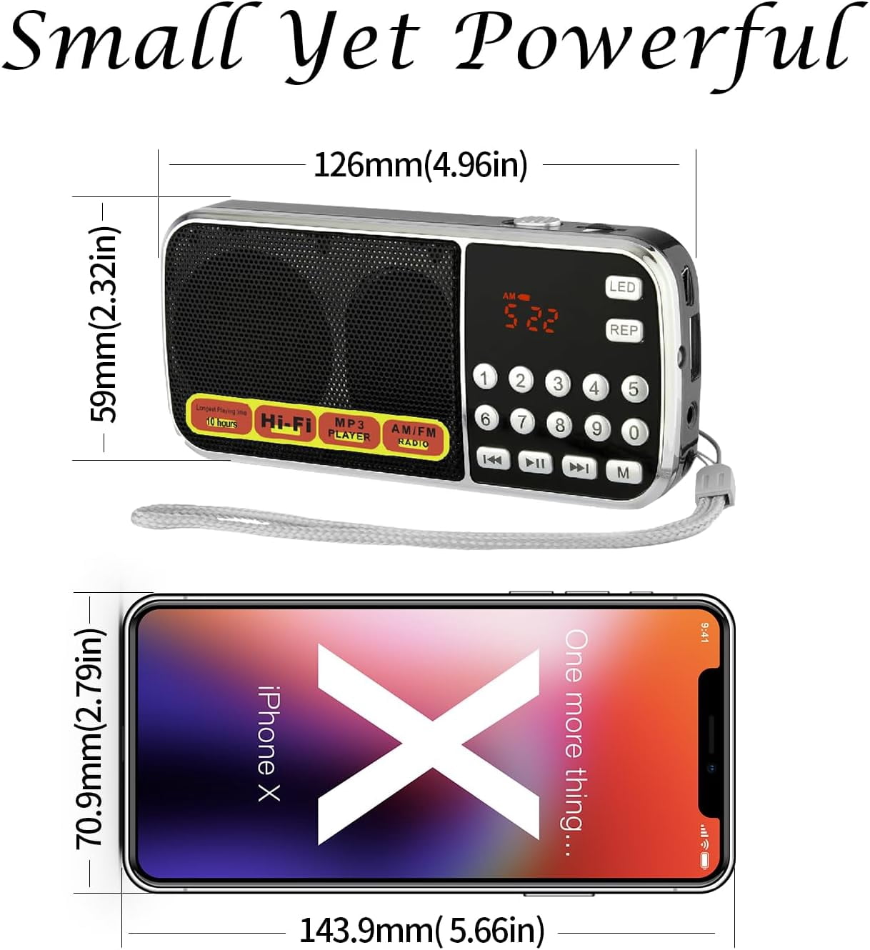 Portable AM/FM Radio with MP3 Player, Flashlight & Rechargeable Battery - Hands-Free Strap for Emergency, Outdoor, Camping