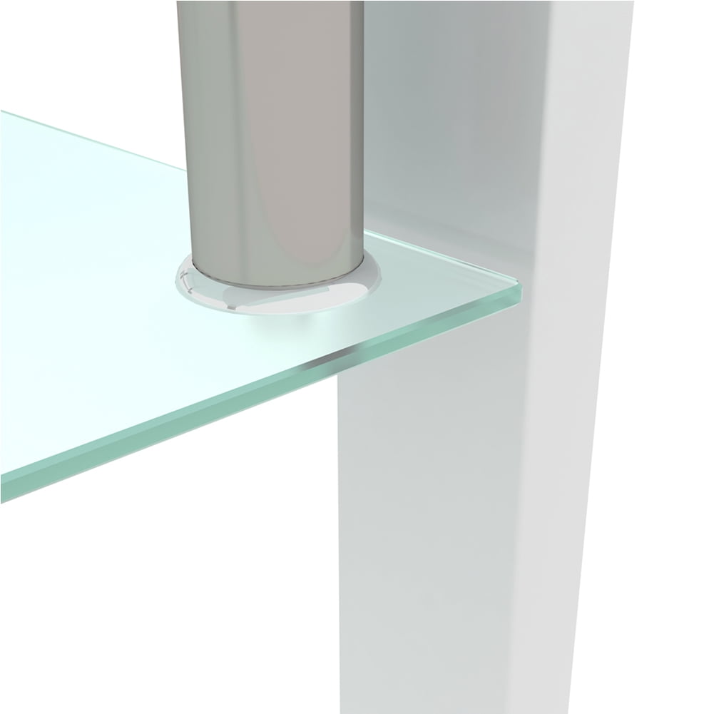 Kadyn Coffee Table, Clear Coffee Table with Storage Rack, Tempered Glass Modern Side Center Tables for Living Room, White Tube Kadyn Coffee Table, Clear Coffee Table with Storage Rack, Tempered Glass Modern Side Center Tables for Living Room, White Tube