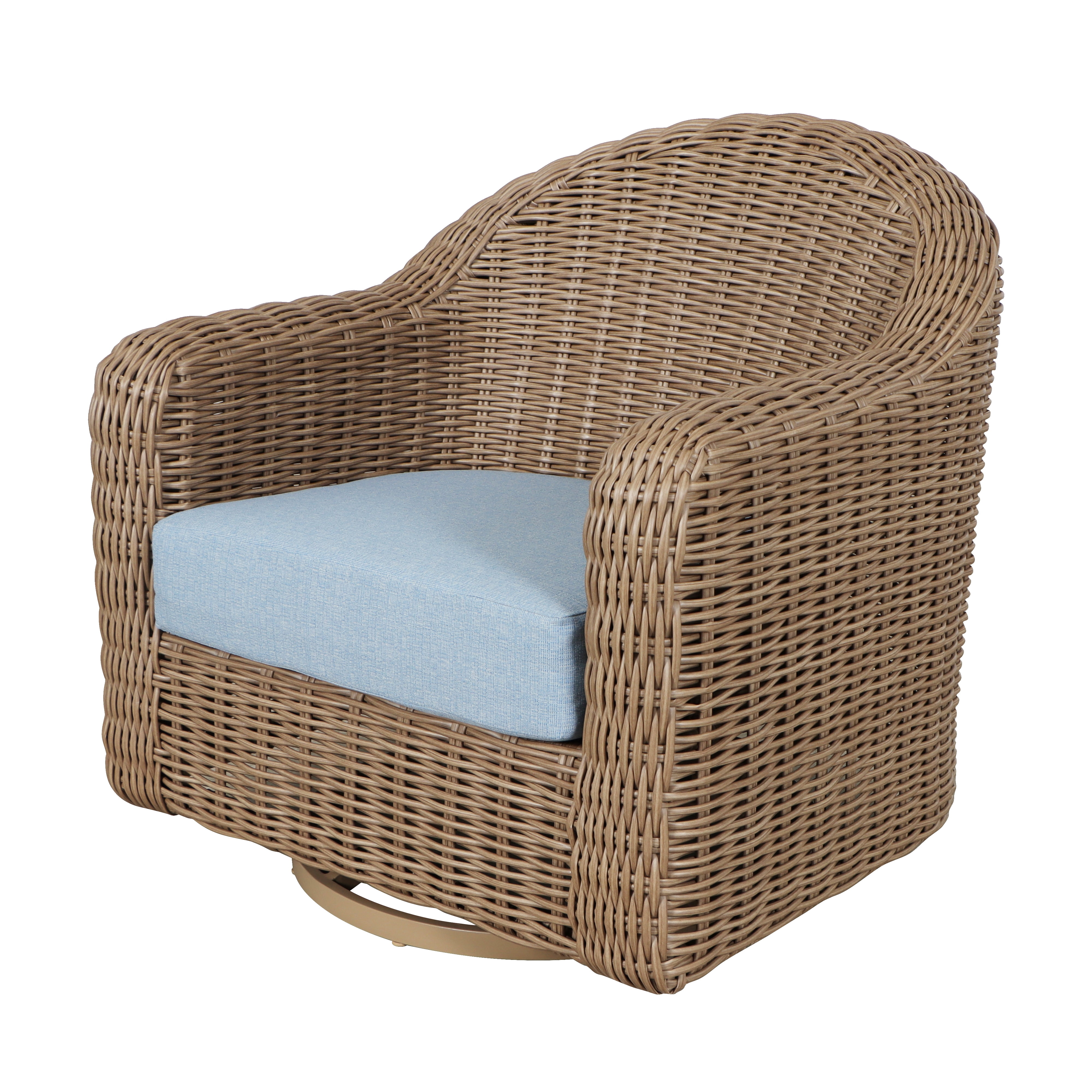 Better Homes & Gardens Bellamy Outdoor 1pk Swivel Glider Chair, Tan Wicker/Blue Cushion