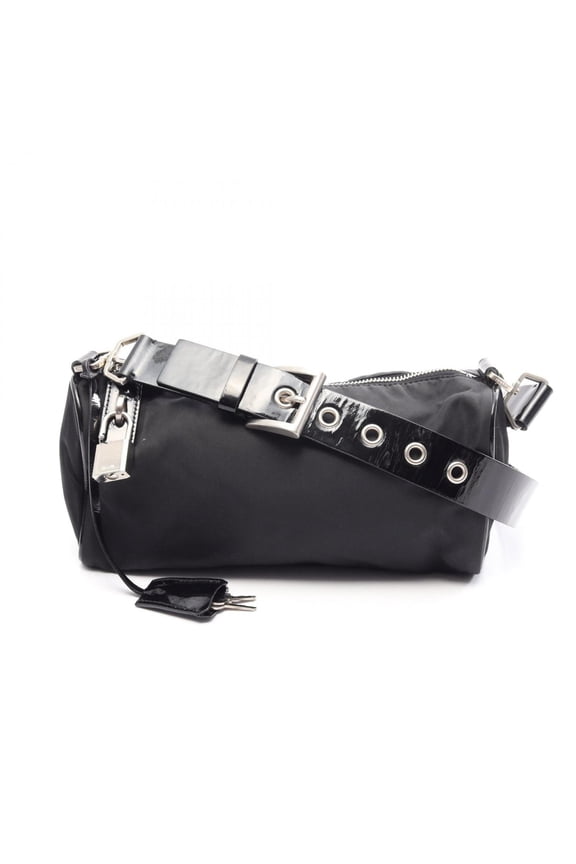 Pre-Owned Prada TESSUTO+SAFFIANO Shoulder Bag/Handbag, Nylon & Patent Leather, Women's, Black,...