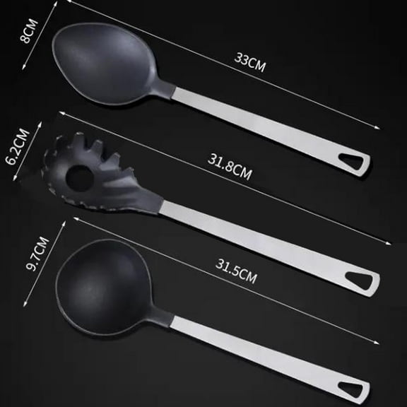 Yulucky Metal Spoon 5 Piece Kitchen Utensil Set with Stainless Steel Handle and Nylon Head Non-Stick Heat Resistant Cooking Tools Set|Metal,Black