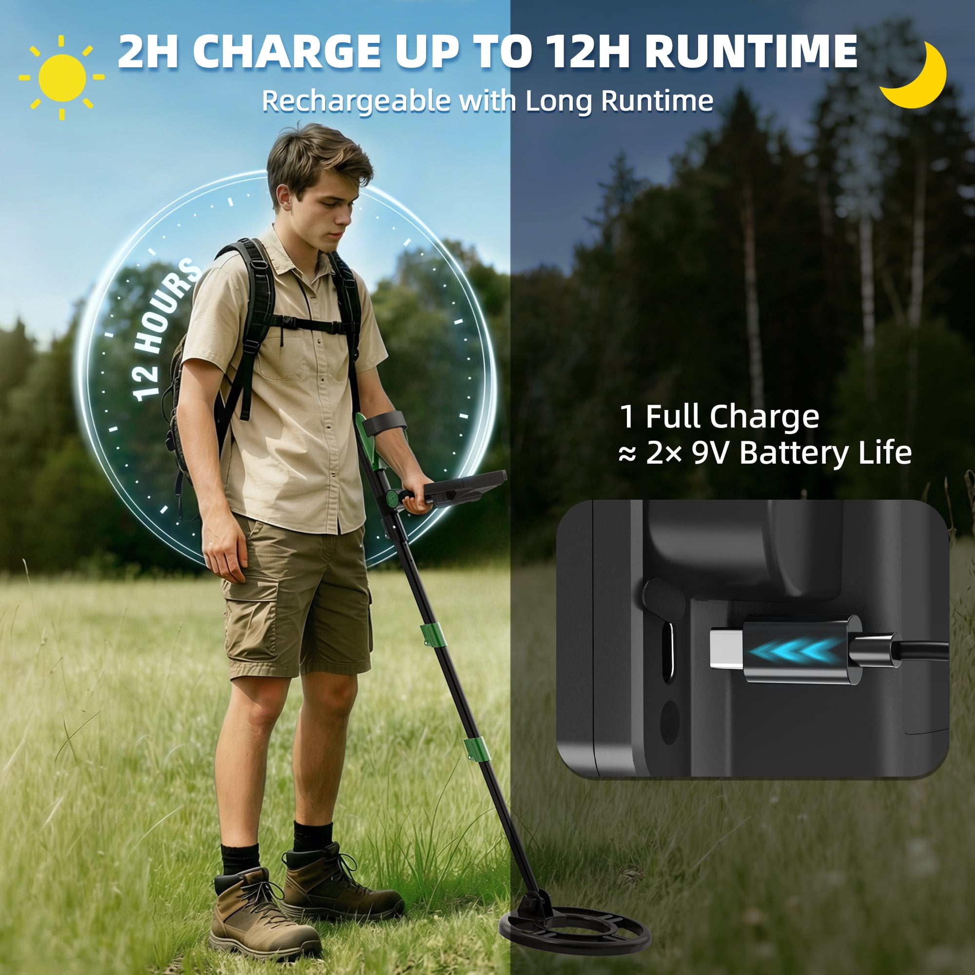 ABLEGRID Metal Detector for Adults and Kids Rechargeable Foldable, Professional Gold and Silver Detectors, High Accuracy Waterproof Pinpoint 4 Modes, Advanced DSP Chip 10" Coil, GC1021