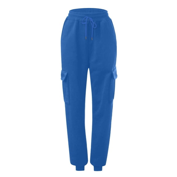 TRUBKH Fleece Pants Women High Waisted Pants for Women Jogging Pants for Women Sweat Pants for Womens Fall Leggings with Pockets Leggings for Women Tummy Control Workout Leggings for Women Blue L