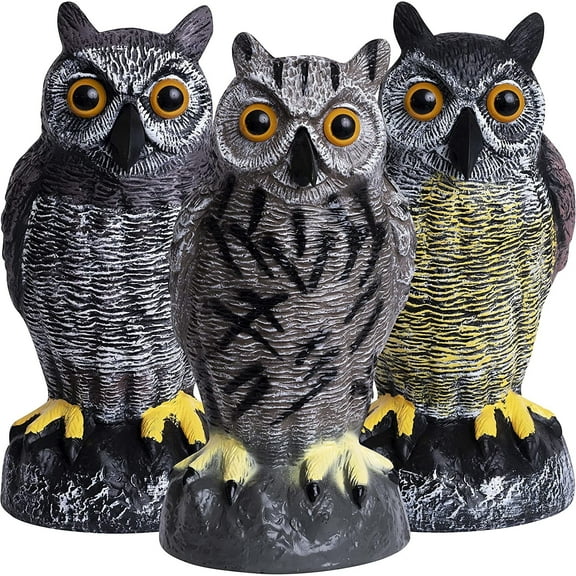 Owl Decoys to Scare Birds Away Plastic Owls Statue for Garden & Outdoors by Galashield, 3 Pack