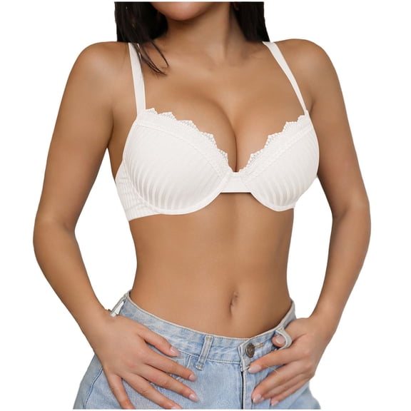 MOJOGO Lace Trim Underwire Bralettes for Women Push Up Bra Textured Bras with Adjustable Strap 2XL