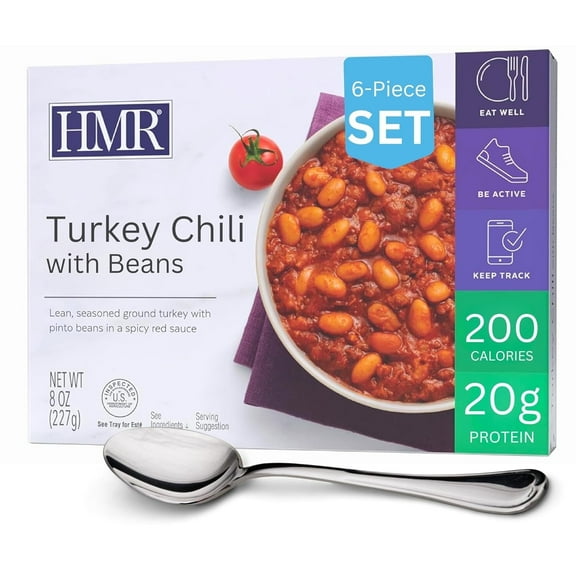 6-Pack HMR Turkey Chili with Beans | Ready-to-Eat Entrée | 20g Protein, 8oz Serving, Low Calorie