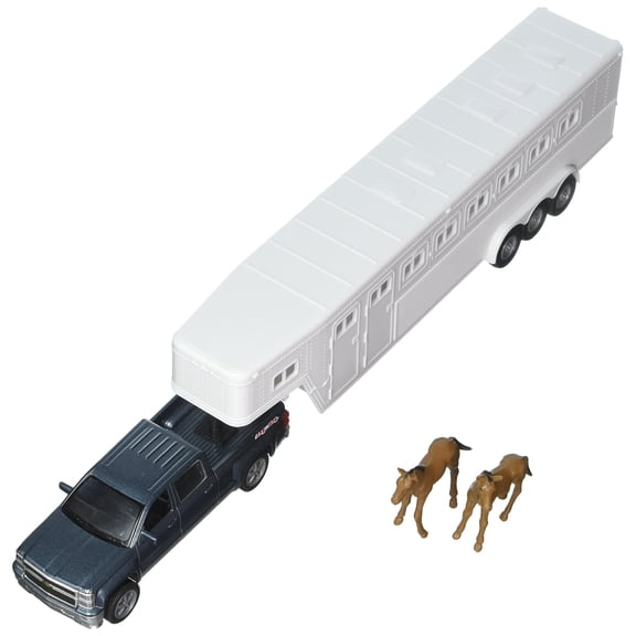 Chevrolet Silverado Longhauler 4x4 with Horse Trailer and Horse Figures 1:43 Scale Die Cast Model Black