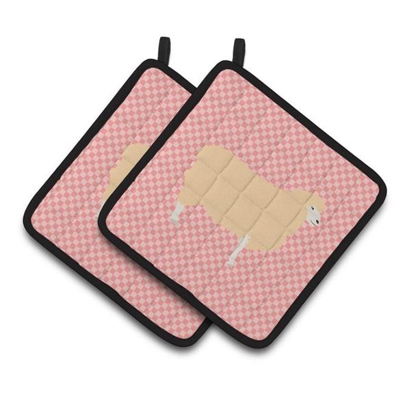 Caroline's Treasures English Leicester Longwool Sheep Pink Check Pair of Pot Holders