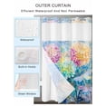 thumbnail image 2 of No Hook Cloth Fabric Shower Curtain with Snap in Liner, Blue Yellow Spring Floral Waterproof Shower Curtains Set with See Through Top Window, Watercolor Summer Botanical Bath Curtains Shower 48"x72", 2 of 6
