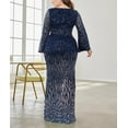 thumbnail image 3 of Womens Mermaid Plus Size V Neck Sequin Evening Dress Long Sleeves Mother of The Bride Gowns Royal Blue, 3 of 7