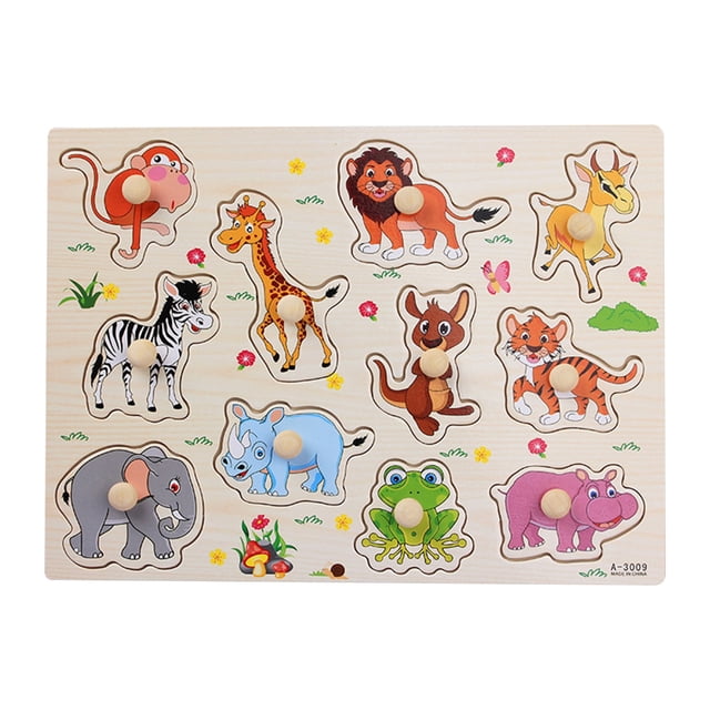 Kids Wooden Peg Puzzles Set With Alphabet Numbers Fruits Animals And Vehicles