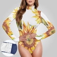 thumbnail image 3 of Sunflowers with Bamboo Women's Bodysuit Jumpsuit Mock Turtle Neck Long Sleeve TopsOne Piece Leotards Shirt Yoga Outfits, 3 of 8