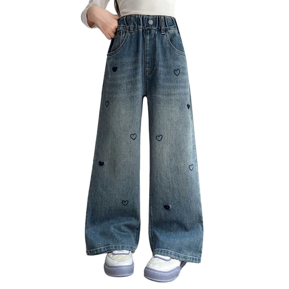 HIPYLO Jeans for Kids Girls Jeans Hombre Teen Girl Sweatpants Exercise Pants Clothes for 10 Year Old Girls Clothes Size 10 12 2t Girls, Blue 10-11 Years