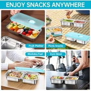 9 Pcs Stainless Steel Snack Containers with Lids and Lunch Box Bag, Grab and Go Snack Containers, Reusable 2 Compartment Stainless Steel Food Storage Containers Set for Travel & Outdoor Camping