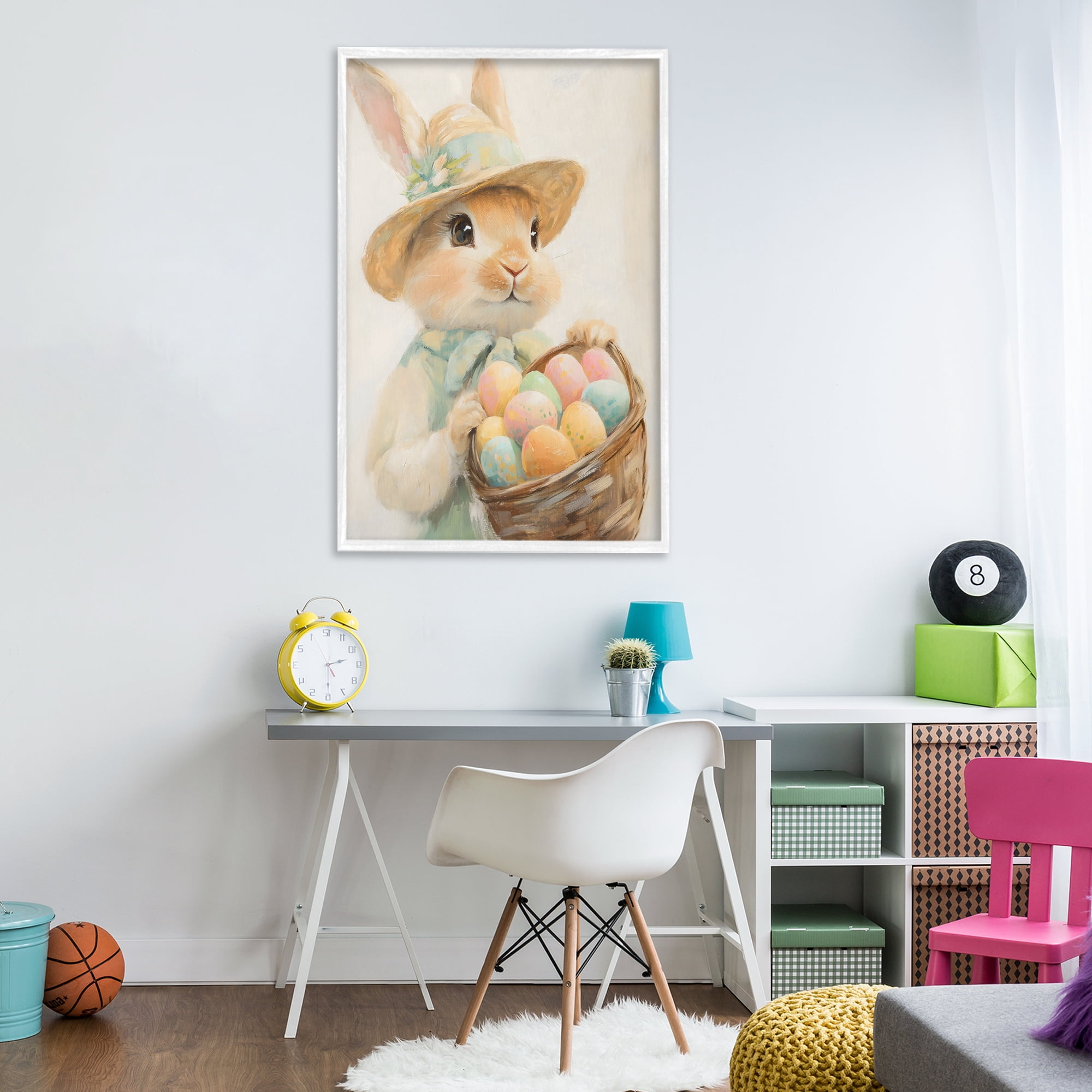 Stupell Industries Easter Egg Basket Rabbit White Framed Giclee Art, design by The Prints Vibe