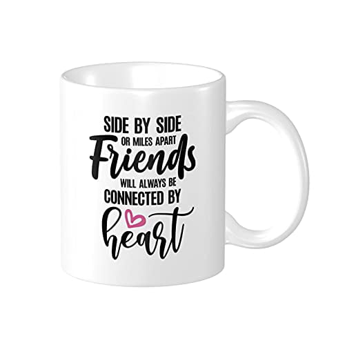Sister Bestfriend Gifts for BFF Cute Pink Marble Mug Long Distance Best Friend Birthday Gifts for Women Her Besties Side By Side Or Miles Apart Funny Friendship Gift 11.5oz Coffee Cup 