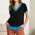 thumbnail image 6 of ClodeEU Women's V-Neck Color Block Short Sleeve T-Shirt,Casual Loose Fit Top Blue,Women's Plus L, 6 of 9