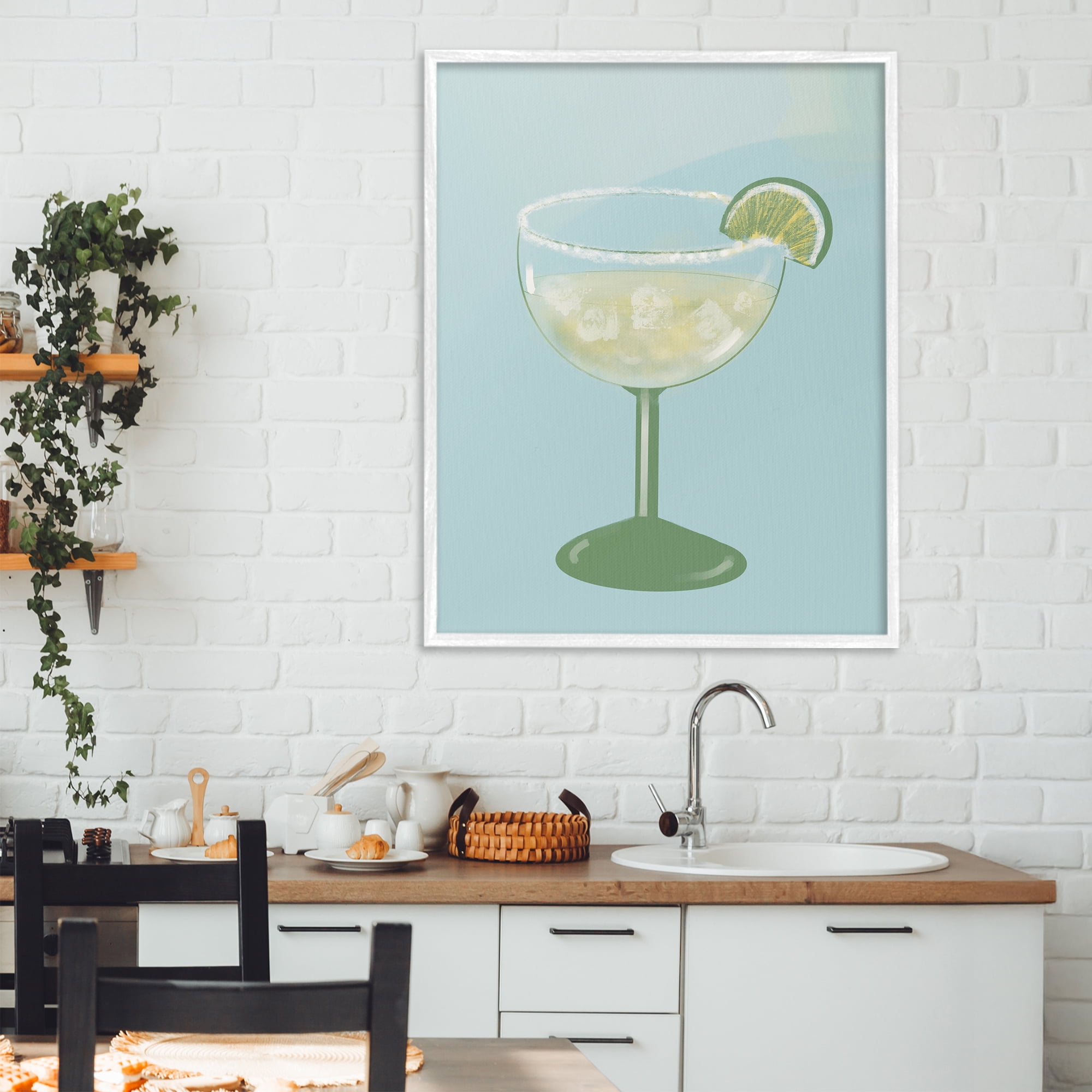 Stupell Industries Margarita Glass over Blue White Framed Giclee Art, design by Robin Maria