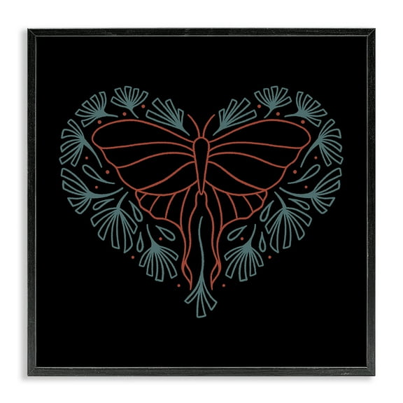 Stupell Industries Heart Shaped Celestial Moth Animals Painting Black Framed Art Print Wall Art, 12 x 12