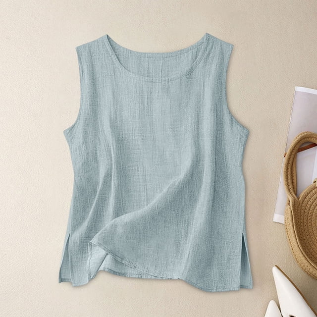 LVHAOGJOB Débardeur Col Rond pour Femmes Couleur Unie Hauts Été Sans Manches Chemises Amples pour Femmes