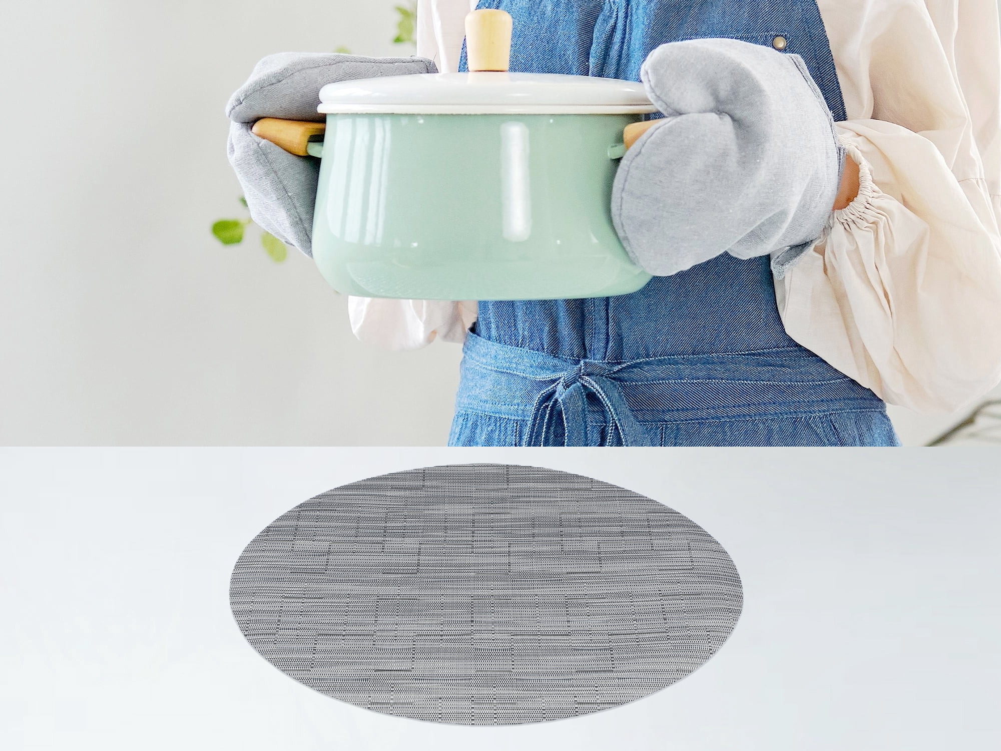 Unique Bargains Set of 6 Round Placemats for Kitchen Dining Table Decor Silver Gray