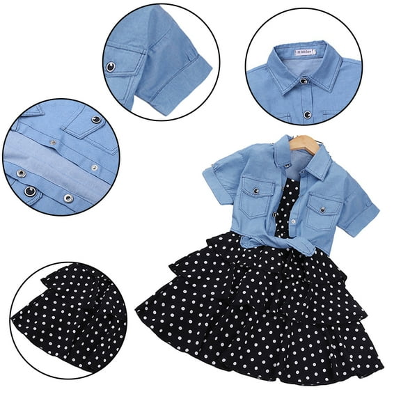 YTDSCS Kids Toddler Girls Dress Set Short Sleeve Slip Dress   Denim Short Sleeve Jacket Teen Casual Soft Breathable Comfortable Versatile Summer Outfits for Size 4-12Years