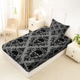 thumbnail image 4 of Homewish Bohemian Skull Skeleton Twin Sheets,Hipple Damask Bedding,Gray Black,Halloween Bed Set,3 Pieces,1 Fitted Sheet and 1 Pillowcase, 4 of 6