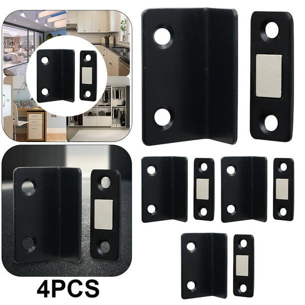 Tope Magnético para Puerta Gabinete Sin Perforaciones Atrapa Herrajes Delgados en Forma L (negro)