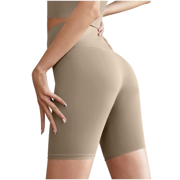 YTCAMLO High Waisted Women's Seamless Biker Shorts Yoga Shorts Butt Lifting Cropped Leggings for Workout Gym Running Activewear, Khaki L